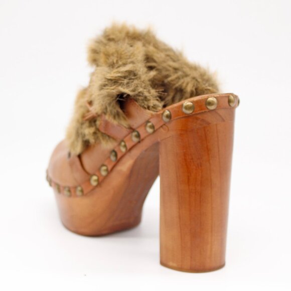 Jeffrey Campbell Woodies Women’s Brown Leather Fur Trim Clog: Size-EU 41/US 10 - Picture 2 of 10